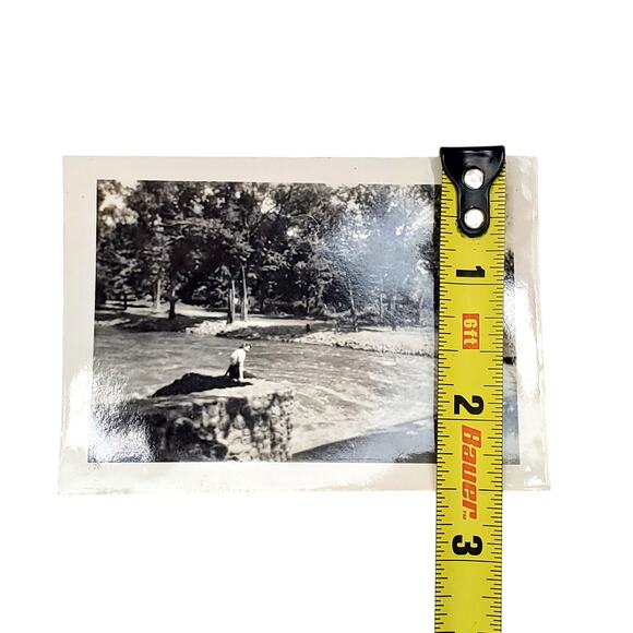 Vtg Lady on Rocks Near River Nature Core Original Monochrome Photography Found - Picture 2 of 4